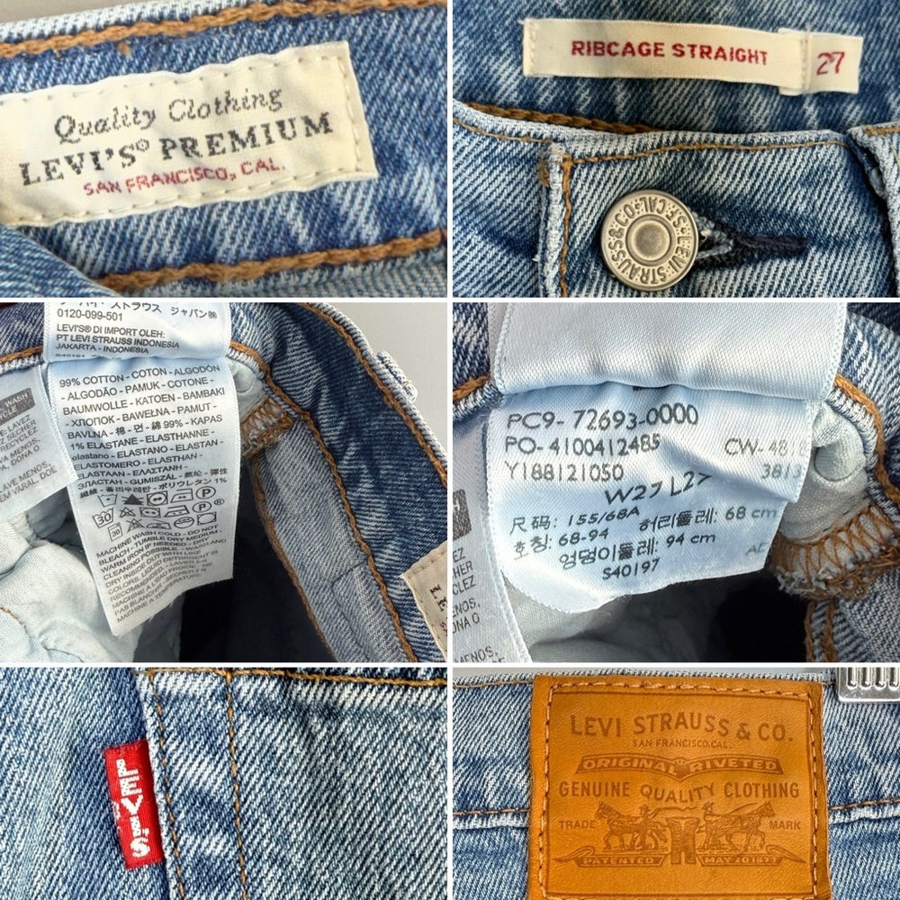 Levi's Premium Ribcage Straight Jeans Haters Gonna Hate 27 High Rise Ankle Big E - Picture 9 of 16